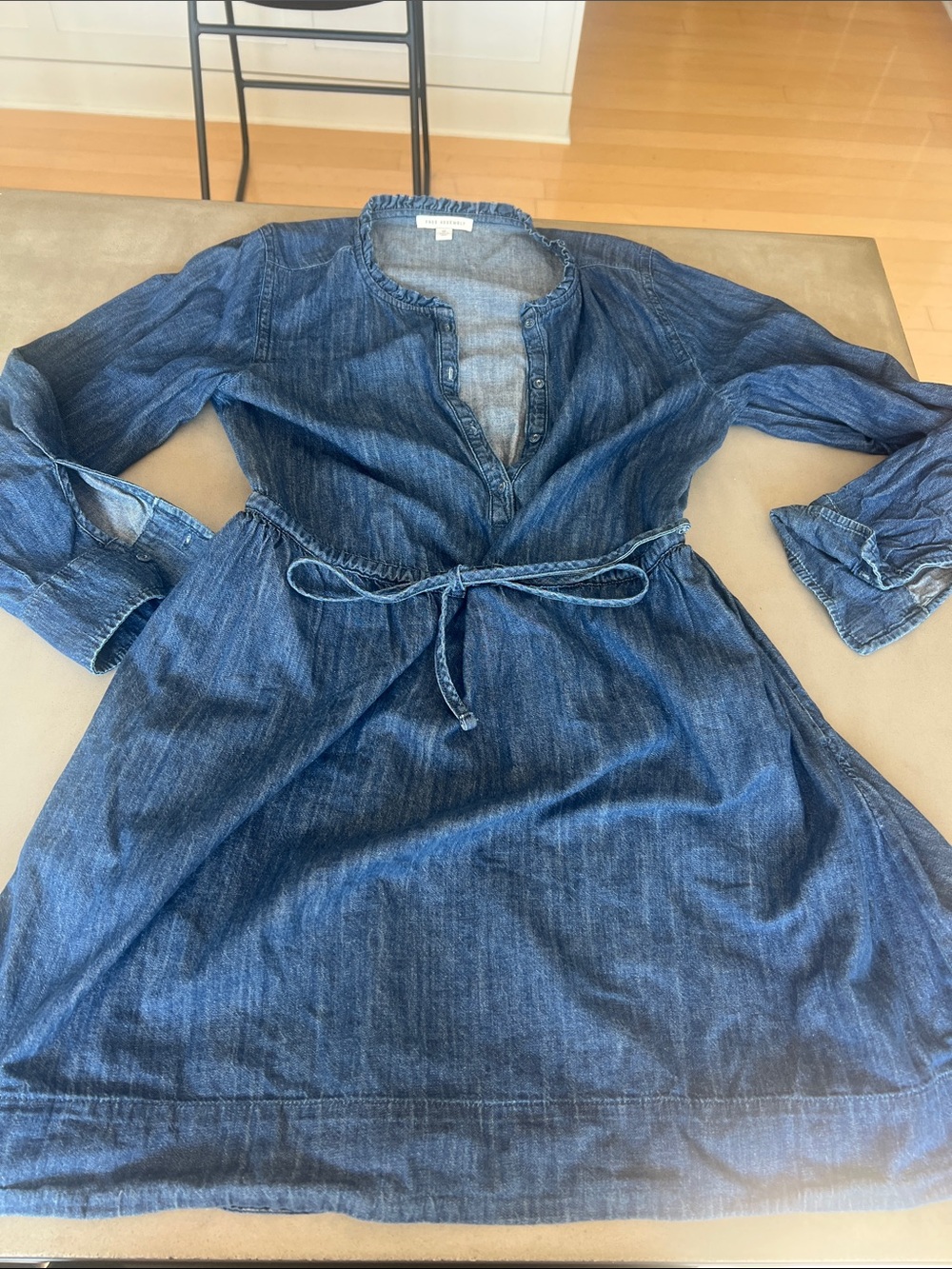 Indigo Denim Long-Sleeve Tie-Waist Dress